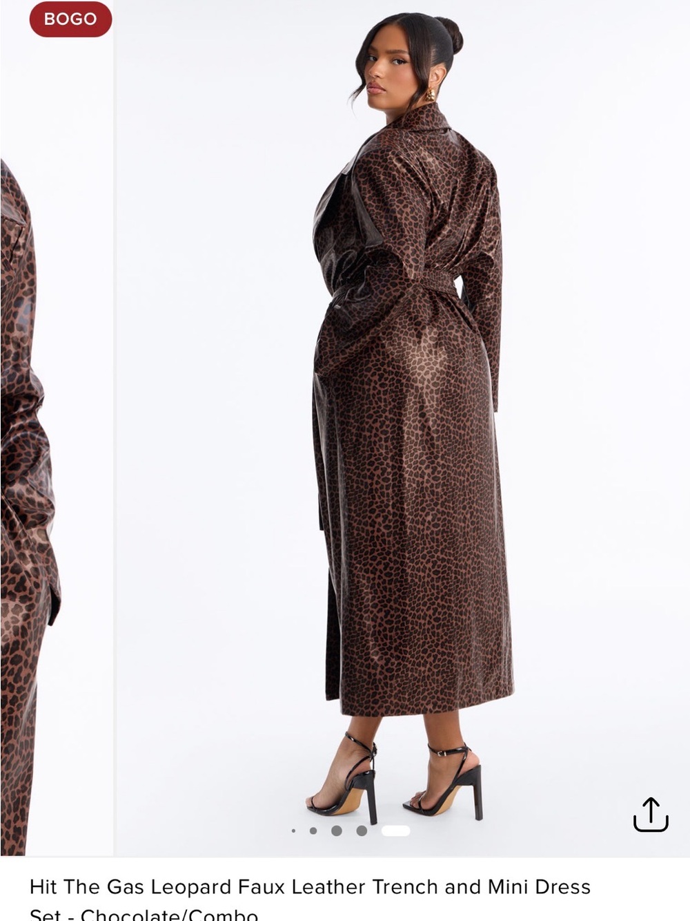 Fashion Nova Chocolate Leopard Faux Leather Trench & Mini Dress Set - Picture 4 of 5